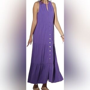 J.Jill Boho Sleeveless Tiered Jacquard Maxi Dress – Ruffle Detail, Size M